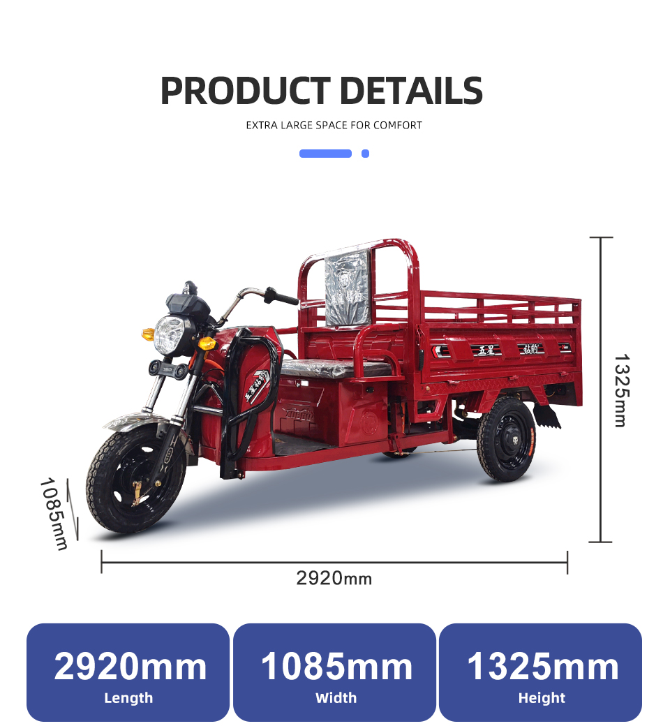 ZB1510-2 800W 48V 60V 58Ah 38Km/H Lead Acid Battery Electric Tricycle